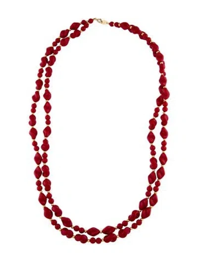 Pre-owned Trifari Vintage Beaded Double Strand Necklace, 30" In Red