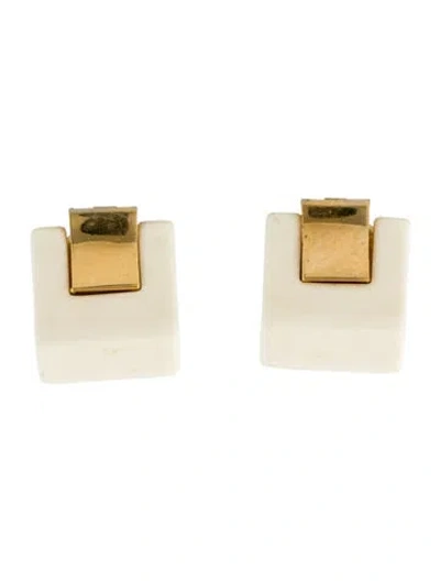 Pre-owned Trifari Vintage Chunky Resin Clip-on Earrings In White