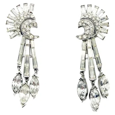 Pre-owned Trifari Vintage Crown  Art Deco Crystal Chandelier Earrings, 1950s In Multi