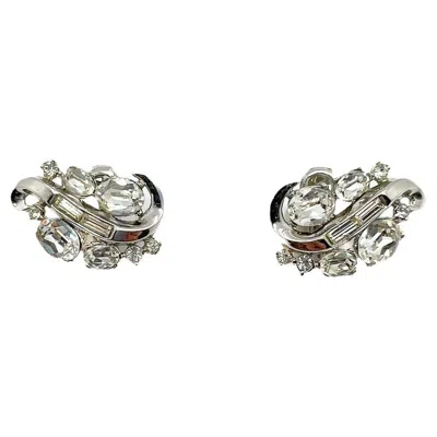 Pre-owned Trifari Vintage Crown  Crystal Swirl Earrings 1940s In Multi