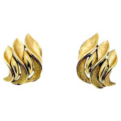 Pre-owned Trifari Vintage Crown  Sculpted Leaf Earrings 1960s In Multi