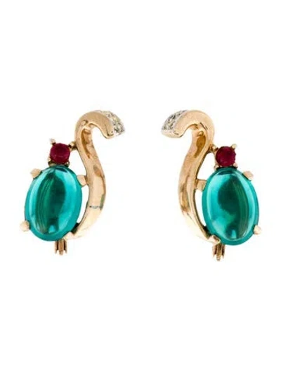 Pre-owned Trifari Vintage Crystal & Glass Jelly Belly Clip-on Earrings In Multi