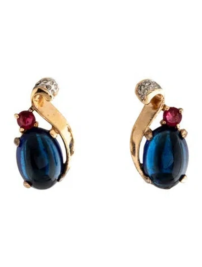 Pre-owned Trifari Vintage Crystal & Resin Clip-on Earrings In Blue/pink