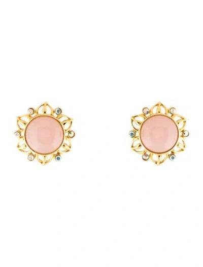 Pre-owned Trifari Vintage Crystal & Resin Flower Clip-on Earrings In Pink