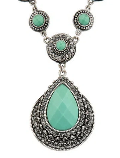 Pre-owned Trifari Vintage Crystal & Resin Pendant Necklace, 18.75" In Green