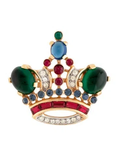 Pre-owned Trifari Vintage Crystal Crown Pin Brooch In Multicolor