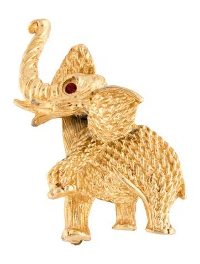 Pre-owned Trifari Vintage Crystal Elephant Wobbler Brooch Pin In Red