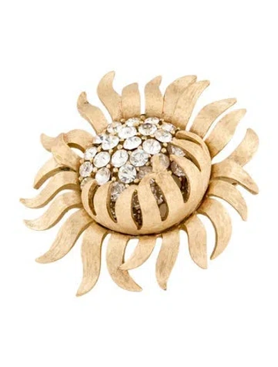 Pre-owned Trifari Vintage Crystal Sunflower Brooch In Multi