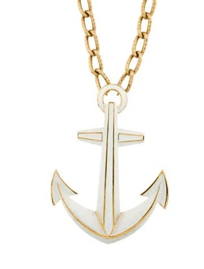 Pre-owned Trifari Vintage Enamel Anchor Pendant Necklace, 30" In Multi