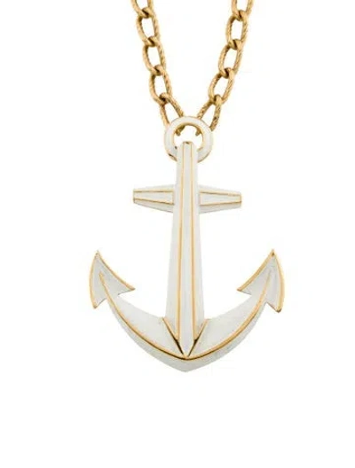 Pre-owned Trifari Vintage Enamel Anchor Pendant Necklace, 30" In Multi
