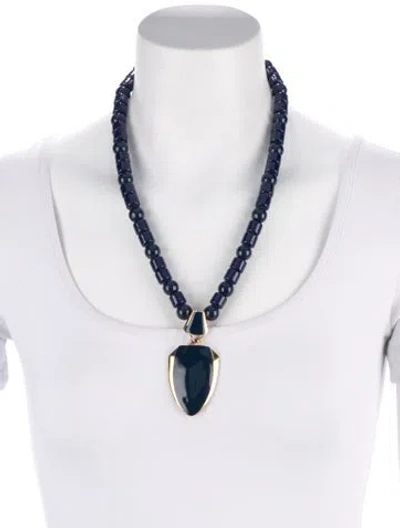 Pre-owned Trifari Vintage Enamel & Resin Bead Strand Pendant Necklace, 23" In Blue