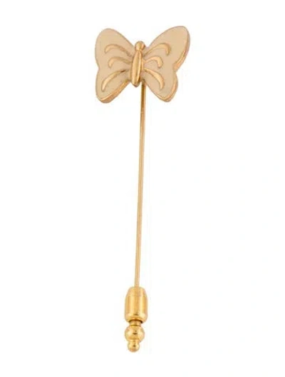 Pre-owned Trifari Vintage Enamel Butterfly Stick Pin In White