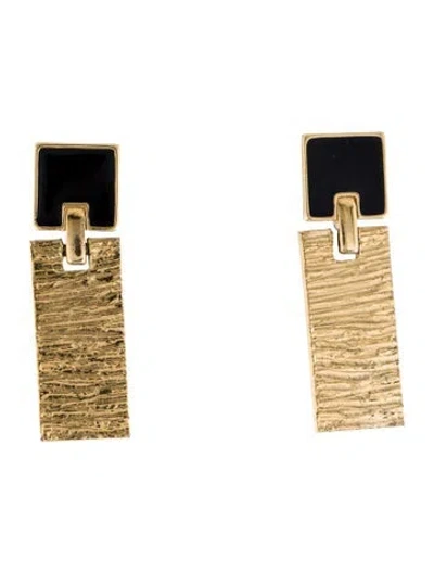 Pre-owned Trifari Vintage Enamel Clip-on Drop Earrings In Black