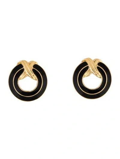 Pre-owned Trifari Vintage Enamel Clip-on Earrings In Black