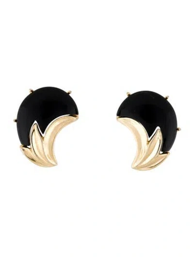 Pre-owned Trifari Vintage Enamel Clip-on Earrings In Black