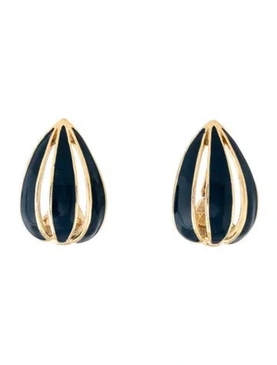 Pre-owned Trifari Vintage Enamel Clip-on Earrings In Blue