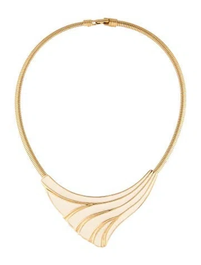 Pre-owned Trifari Vintage Enamel Collar Necklace, 16.5" In White
