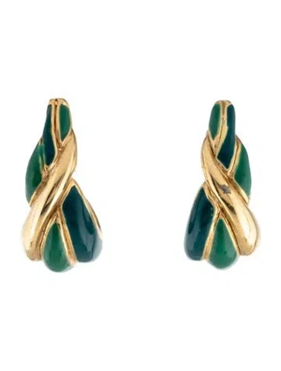 Pre-owned Trifari Vintage Enamel Drop Earrings In Blue/green