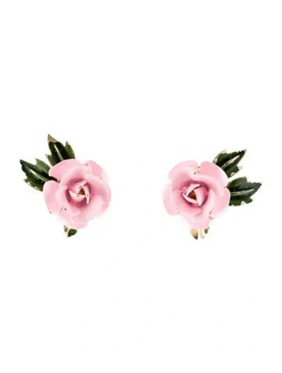 Pre-owned Trifari Vintage Enamel Flower Clip-on Earrings In Multi