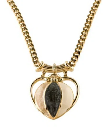 Pre-owned Trifari Vintage Enamel Heart Pendant Necklace, 17" In Gray