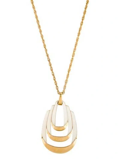 Pre-owned Trifari Vintage Enamel Pendant Necklace, 27.5" In White