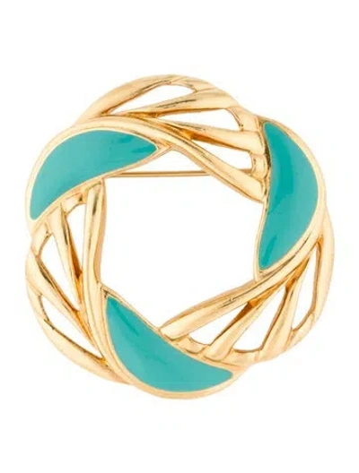 Pre-owned Trifari Vintage Enamel Pin Brooch In Green