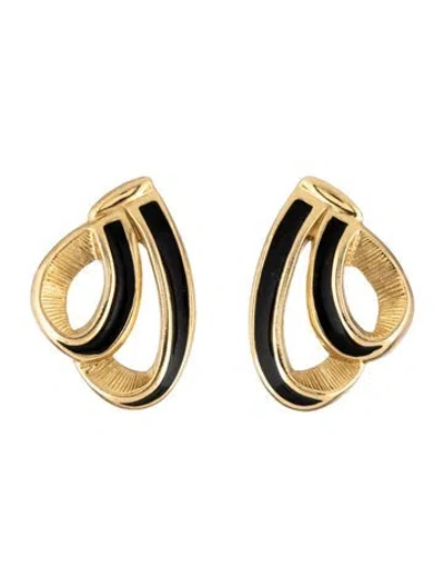 Pre-owned Trifari Vintage Enamel Ribbon Swirl Pierced Drop Earrings In Multicolor