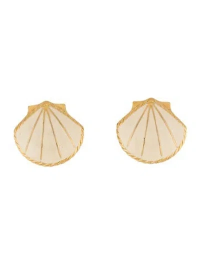 Pre-owned Trifari Vintage Enamel Shell Clip-on Earrings In Multi