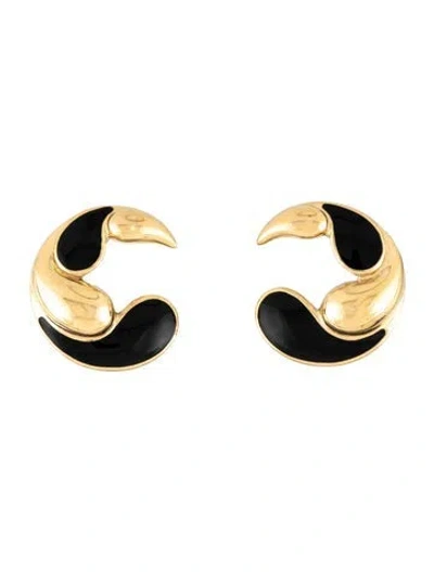 Pre-owned Trifari Vintage Enamel Stud Earrings In Black