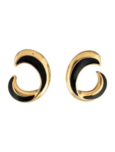 Pre-owned Trifari Vintage Enamel Swirl Hoop Earrings In Black