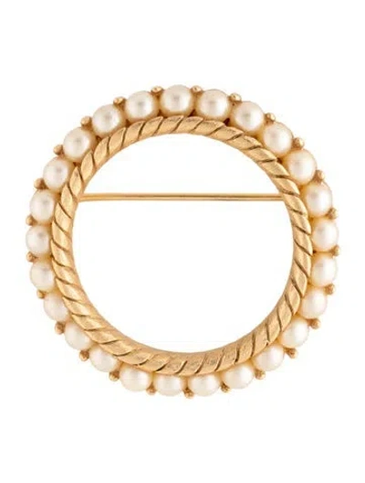 Pre-owned Trifari Vintage Faux Pearl Brooch In Multicolor