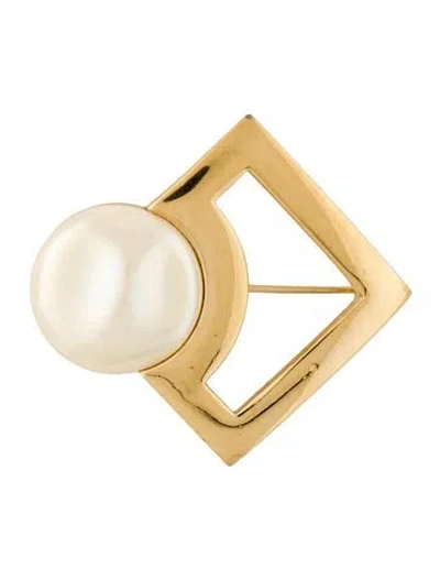 Pre-owned Trifari Vintage Faux Pearl Brooch Pin In Multi