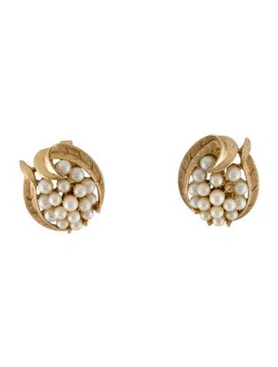 Pre-owned Trifari Vintage Faux Pearl Clip On Earrings In Multi