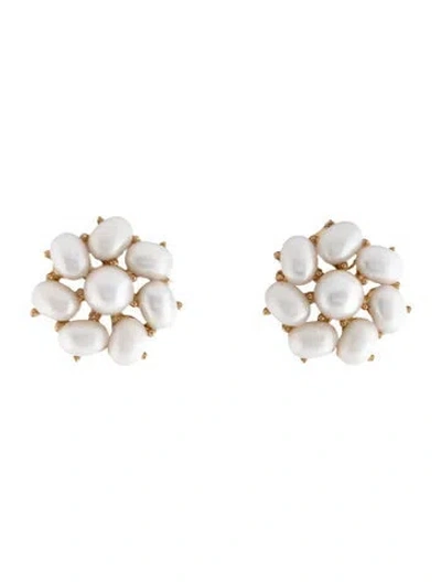 Pre-owned Trifari Vintage Faux Pearl Clip-on Earrings In White