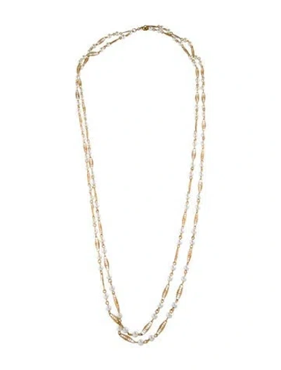 Pre-owned Trifari Vintage Faux Pearl Double Strand Necklace, 31" In Multi