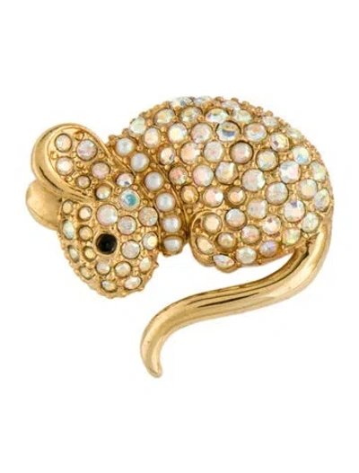 Pre-owned Trifari Vintage Faux Pearl, Enamel & Crystal Mouse Brooch