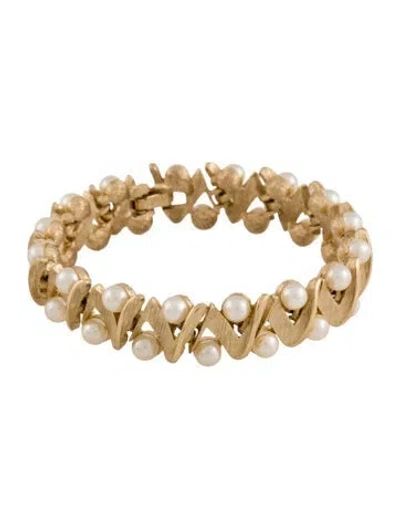 Pre-owned Trifari Vintage Faux Pearl Link Bracelet, 6.75" In White
