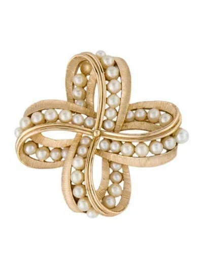 Pre-owned Trifari Vintage Faux Pearl Pin Brooch In Multi