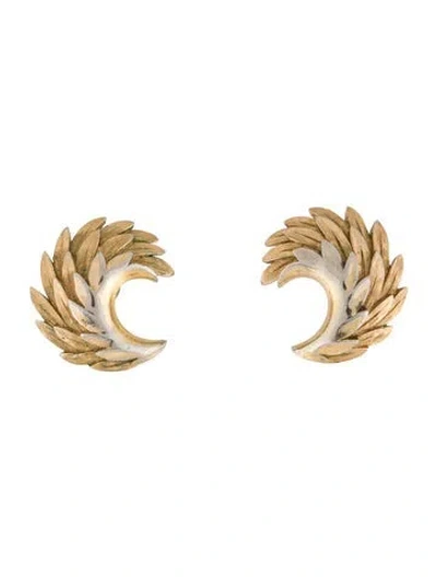 Pre-owned Trifari Vintage Feathered Wing Clip On Earrings In Multi