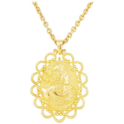 Pre-owned Trifari Vintage Gilded Roman Goddess Cameo Pendant Necklace By , 1960s In Orange