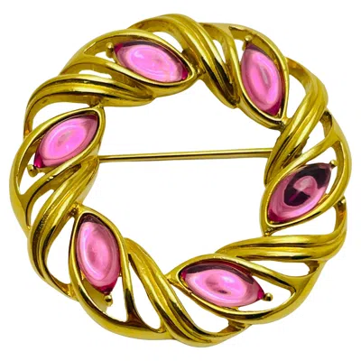 Pre-owned Trifari Vintage Gold Pink Glass Jelly Belly Designer Brooch