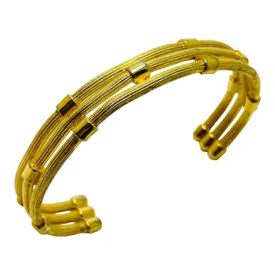 Pre-owned Trifari Vintage Gold Tone Designer Cuff Bracelet In Multi