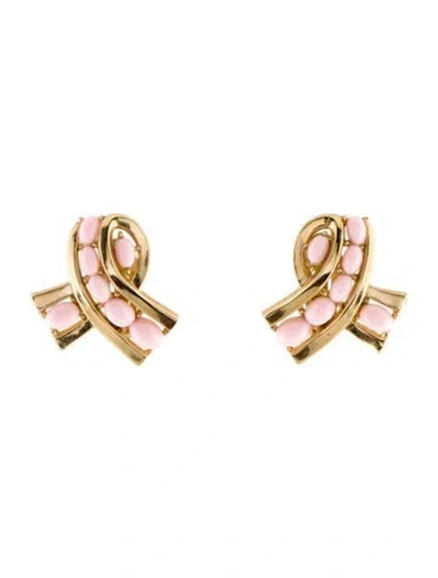 Pre-owned Trifari Vintage Resin Cabochon Ribbon Earrings In Pink