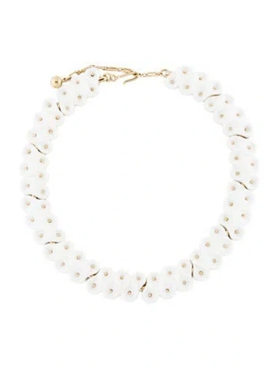 Pre-owned Trifari Vintage Resin Choker Necklace, 12" In White