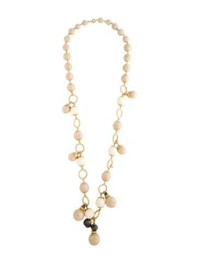 Pre-owned Trifari Vintage Resin Station Necklace, 29.75" In Grey/neutrals