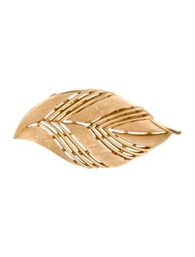 Pre-owned Trifari Vintage Textured Leaf Brooch In Multicolor