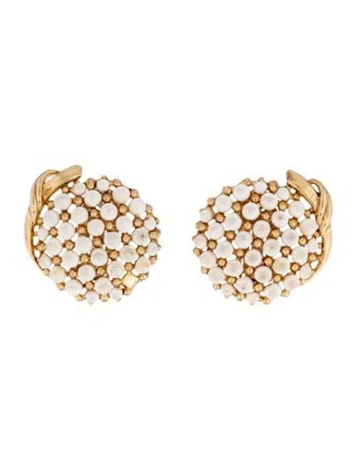 Pre-owned Trifari Vintage  Beaded Clip-on Earrings In White