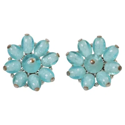 Pre-owned Trifari Vintage  Blue Glass Clip-on Earrings, Circa 1960s