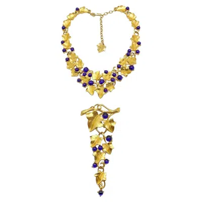 Pre-owned Trifari Vintage  By Kunio Matsumoto Rare Grapevine Necklace & Brooch Set 1980s In Purple