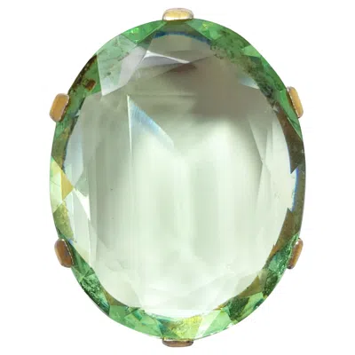 Pre-owned Trifari Vintage  Crown Alfred Phillipe Green Crystal Fur / Dress Clip In Gold